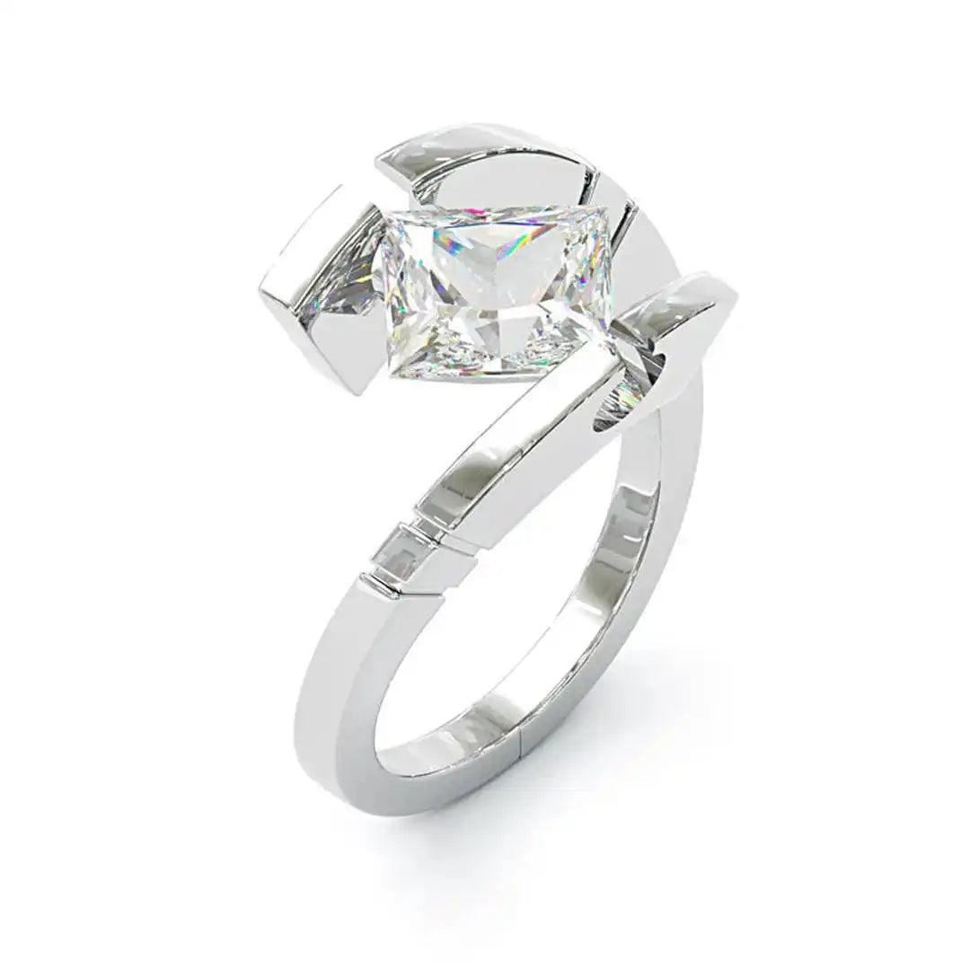 Vintage open silver ring with cubic zirconia