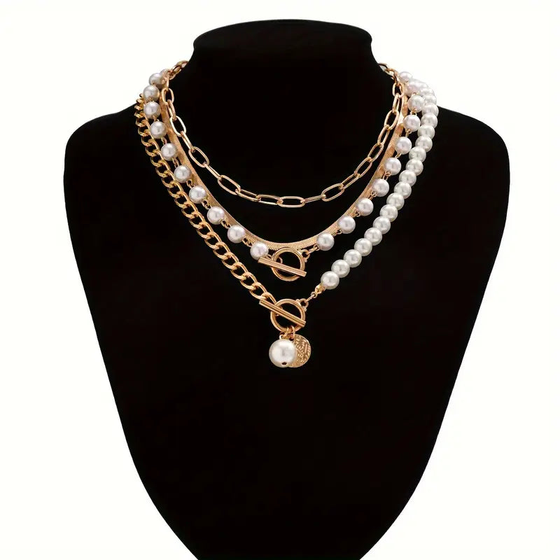 Modern multi-layer pearl necklace set