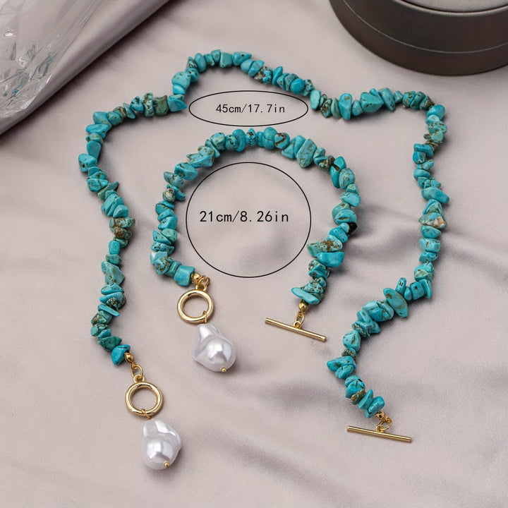 Turquoise & Pearl Necklace and Bracelet Set