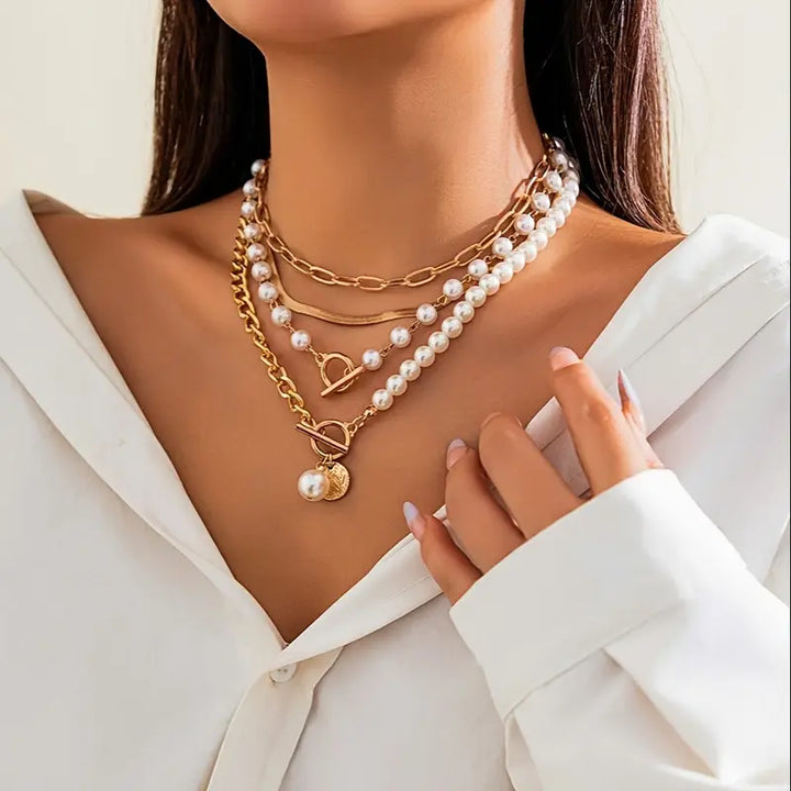 Modern multi-layer pearl necklace set