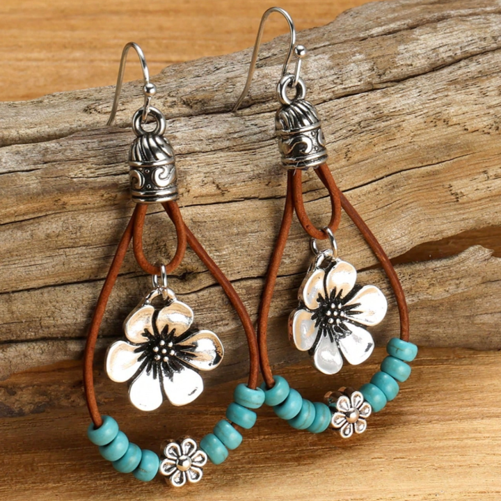 Boho Silver Floral Turquoise Earrings