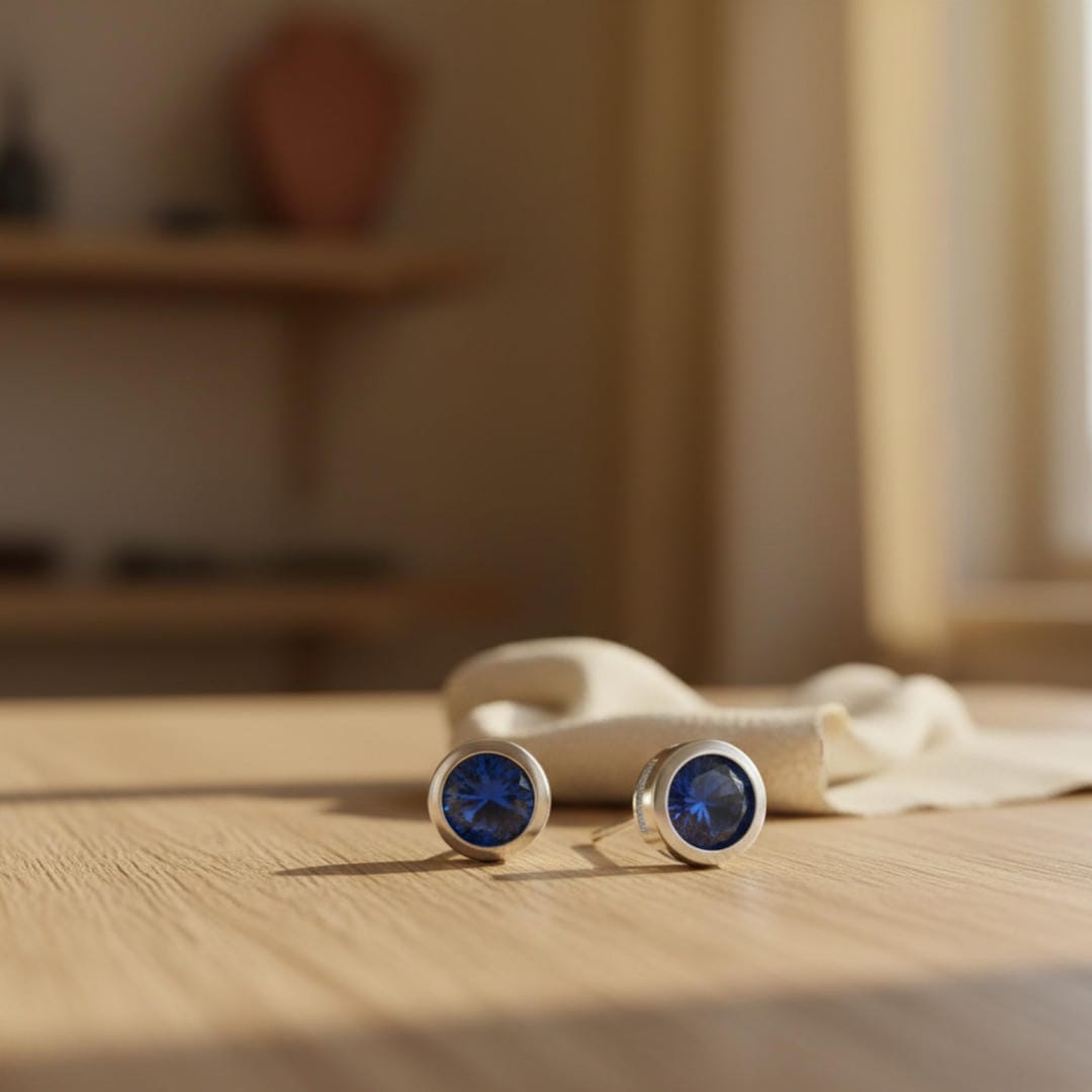 Sapphire stud earrings with bezel setting
