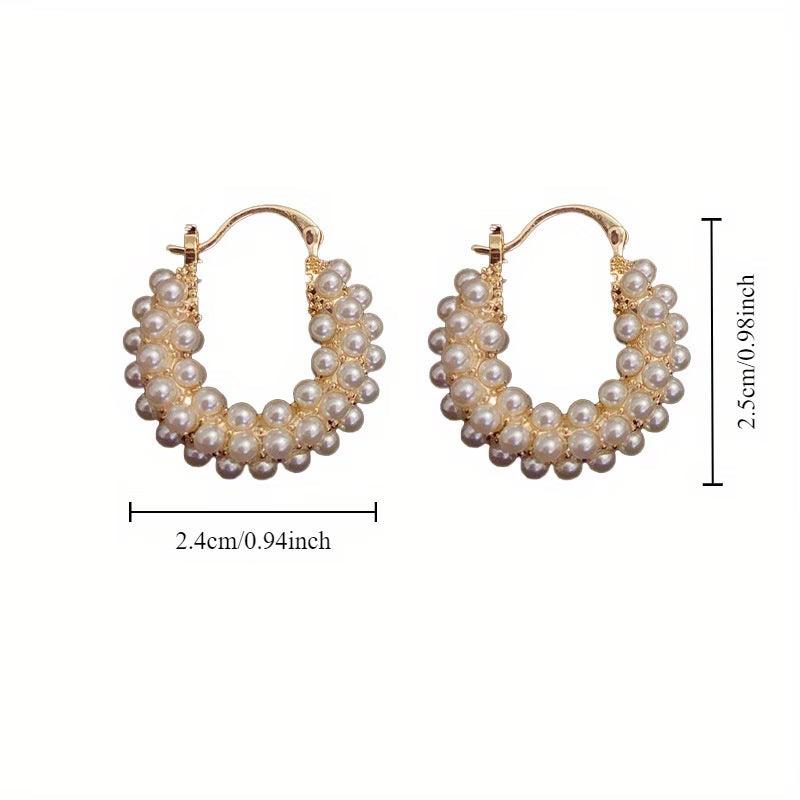 Multi-layer pearl hoop earrings