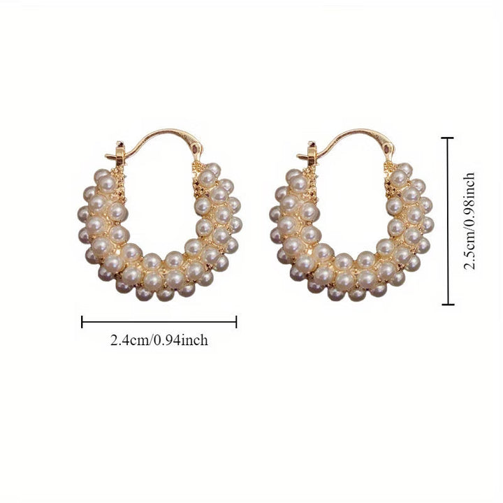 Multi-layer pearl hoop earrings