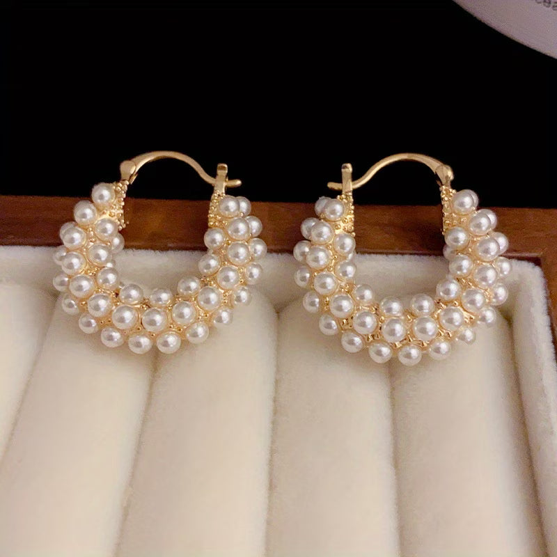 Multi-layer pearl hoop earrings
