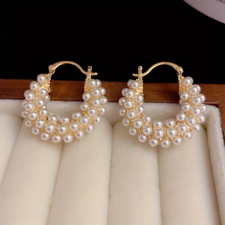 Multi-layer pearl hoop earrings