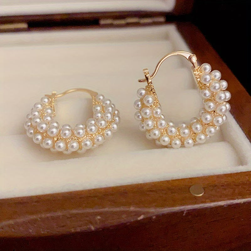 Multi-layer pearl hoop earrings