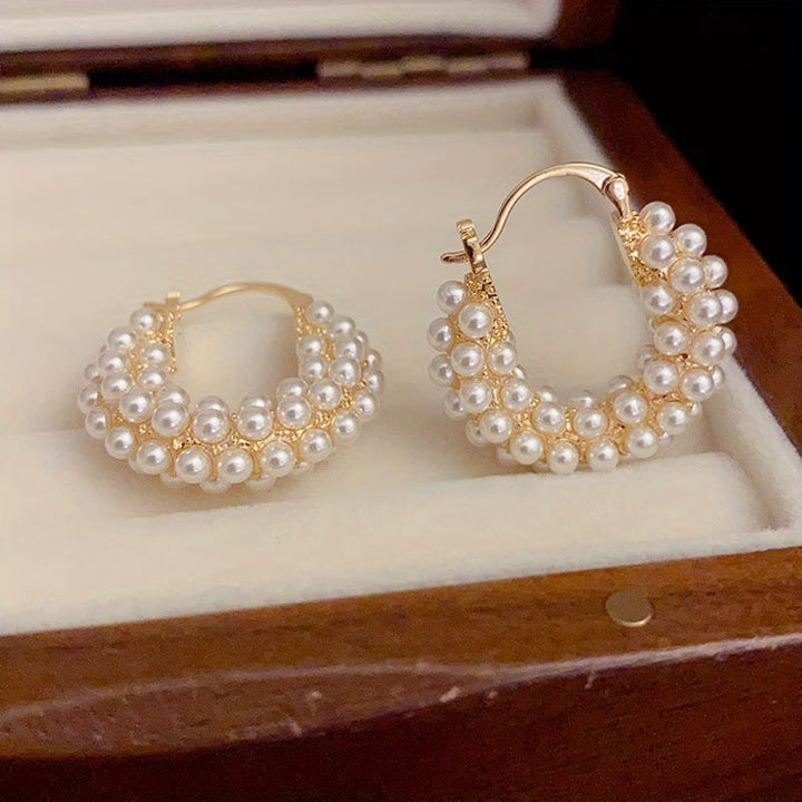 Multi-layer pearl hoop earrings