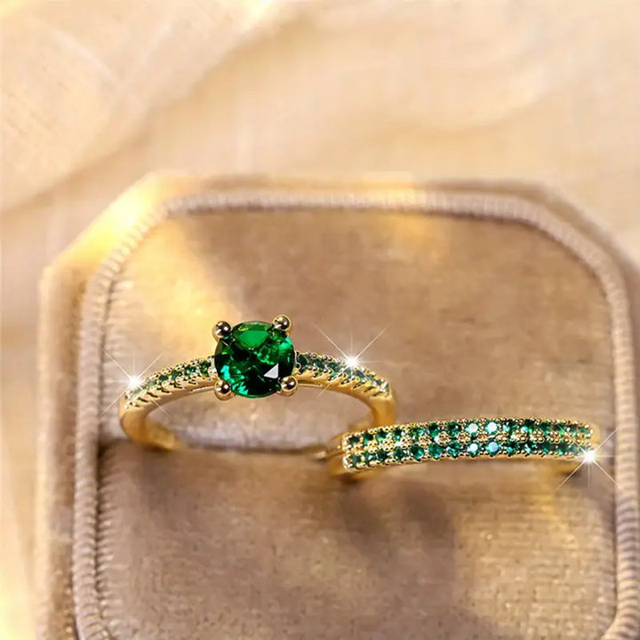 Serena Emerald Duo Ring Gold Set
