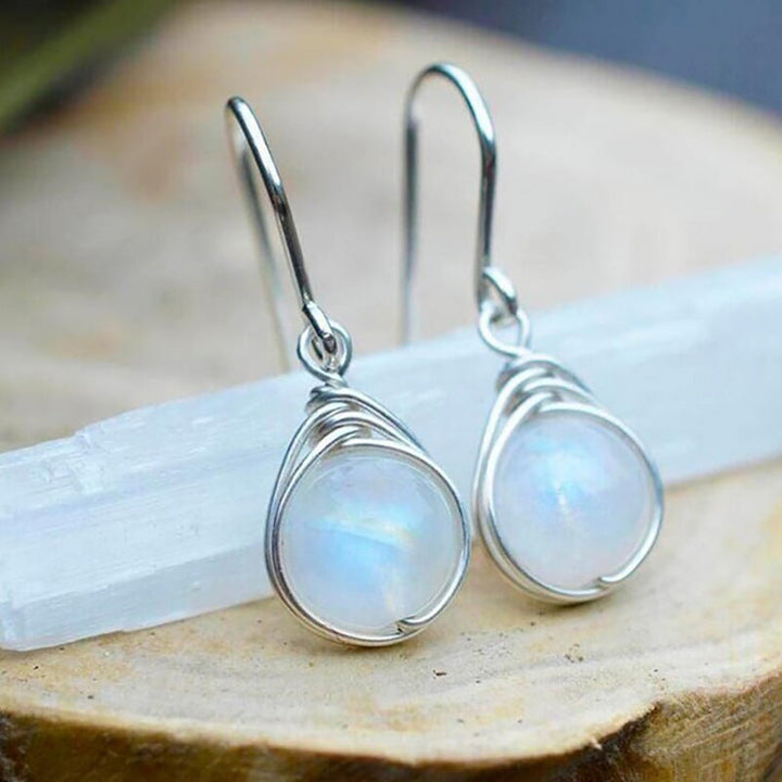 Round Moonstone Drop Earrings