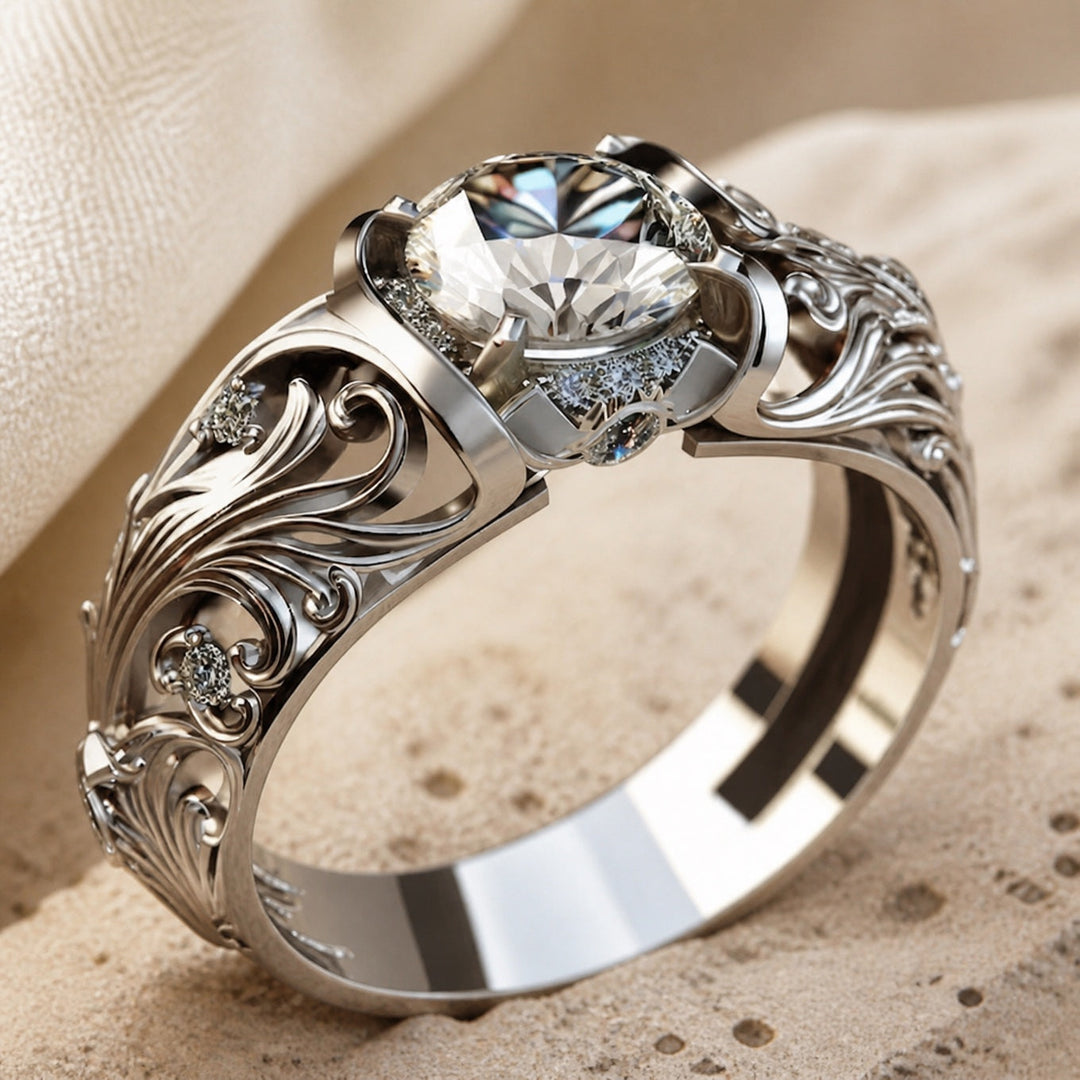 Elegant Engraved Zirconia Ring