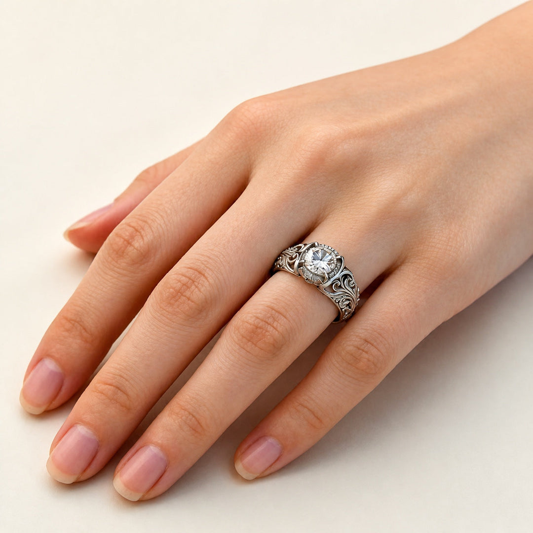 Elegant Engraved Zirconia Ring