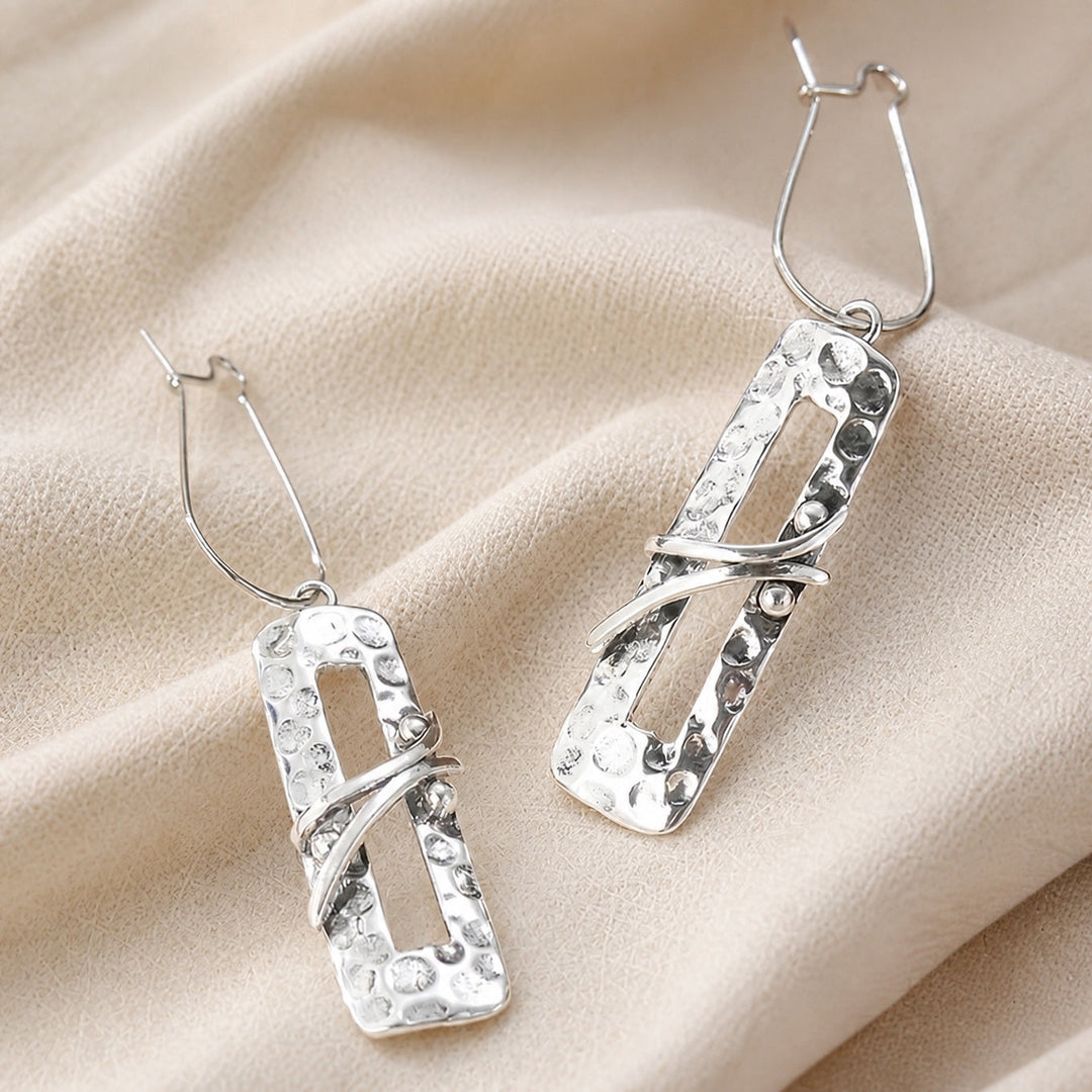 Elongated Rustic Silver Earrings