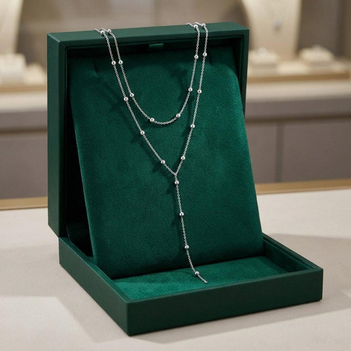 Gold-Tone Double-Strand Long Tassel Pearl Necklace