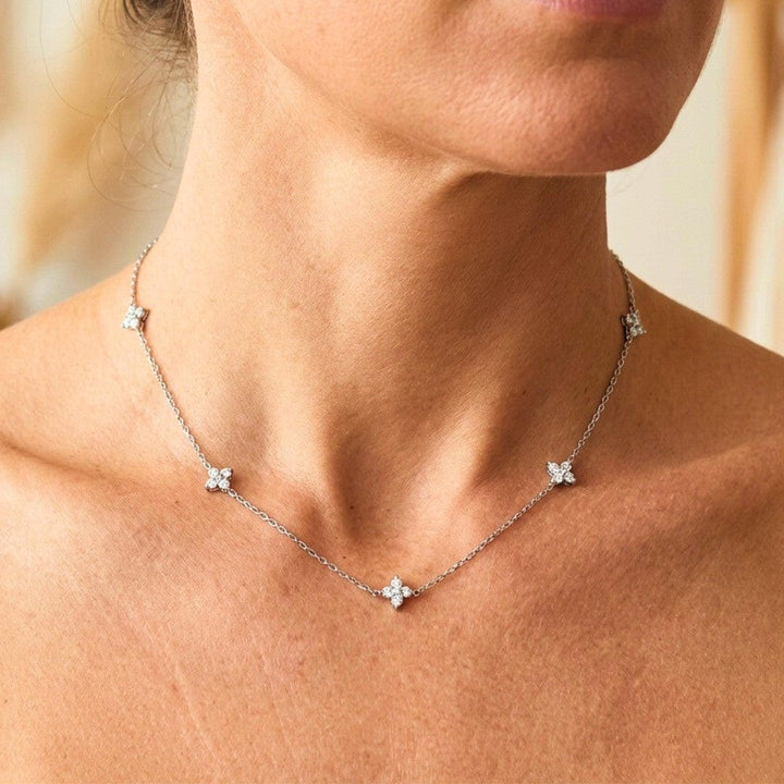 Gorgeous floral necklace with embedded cubic zirconia