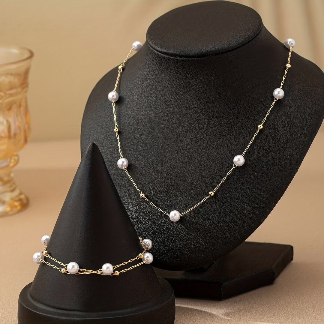 Delicate Pearl Necklace Jewelry Set