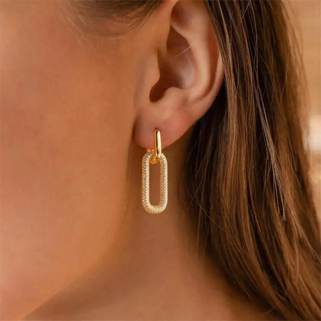 Retro rhinestone geometric hoop earrings