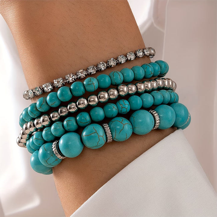 Set of 5 Large Turquoise Bead Bracelets