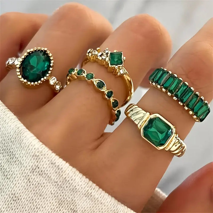 Zarina Exquisite Emerald and Gold Ring Set