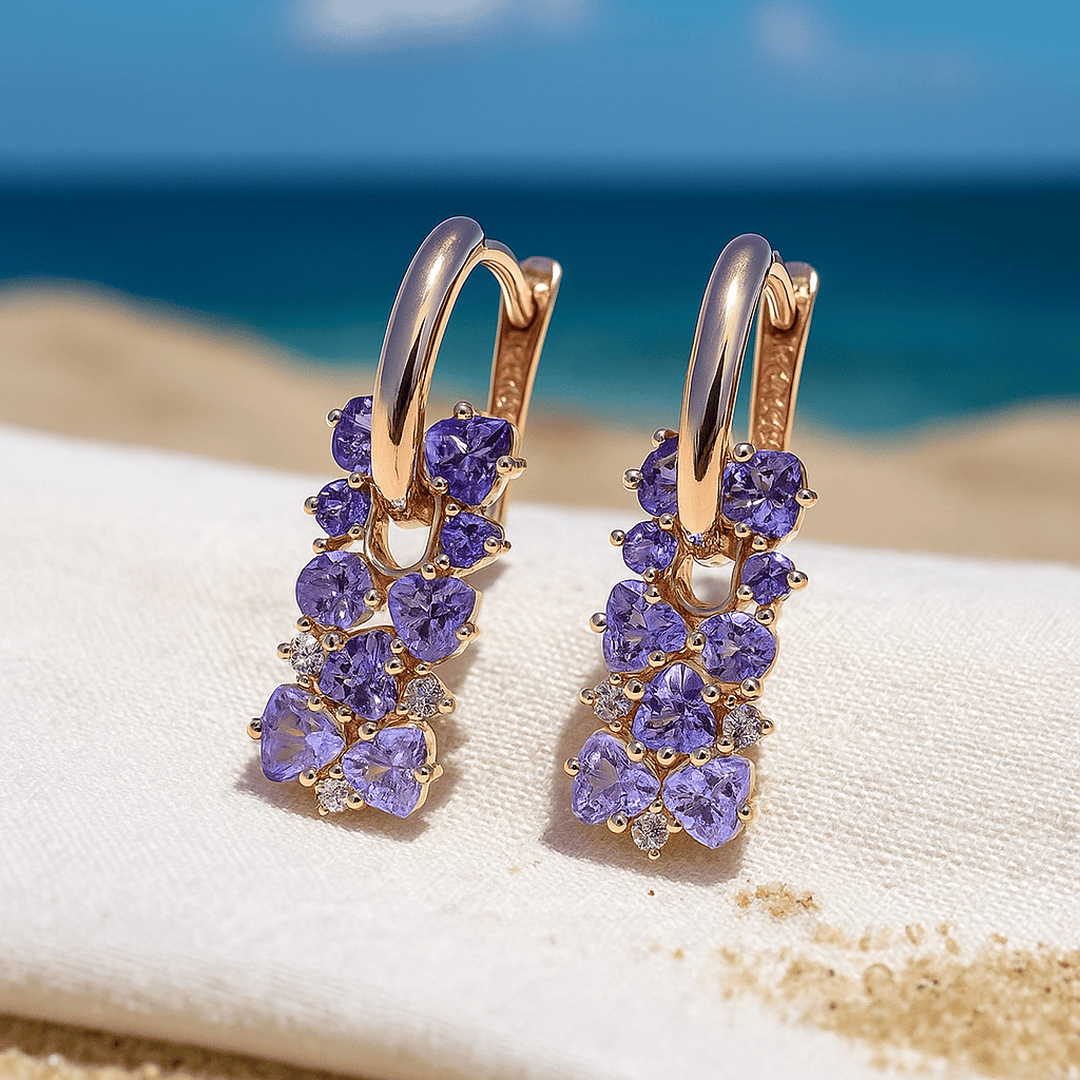 Pearl earrings with purple stones