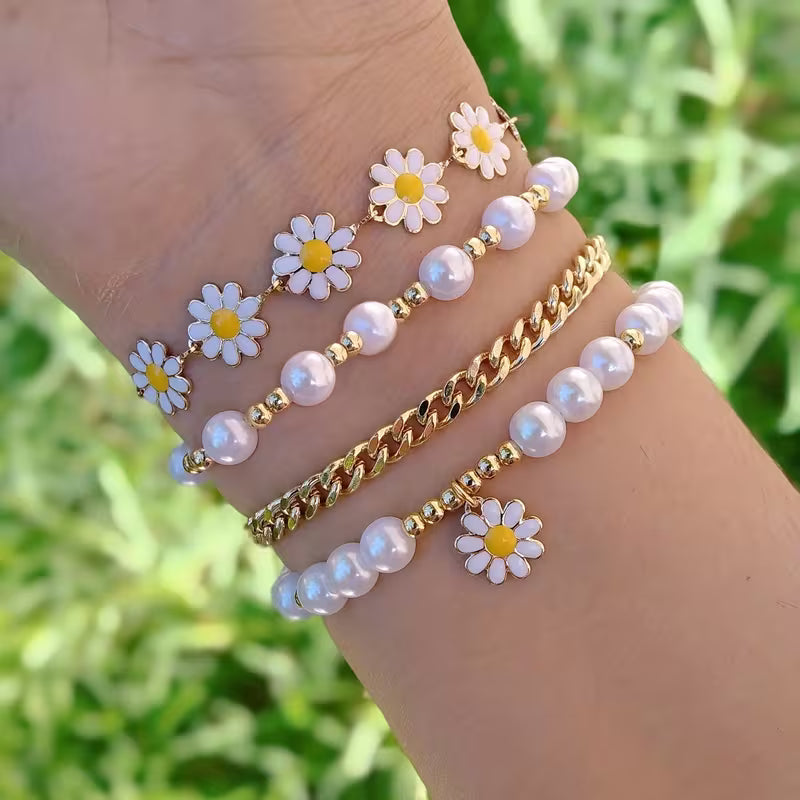 Daisy Pearl Stackable Bracelet Set of 4