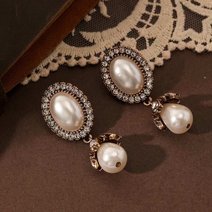Vintage Pearl Frame Drop Earrings