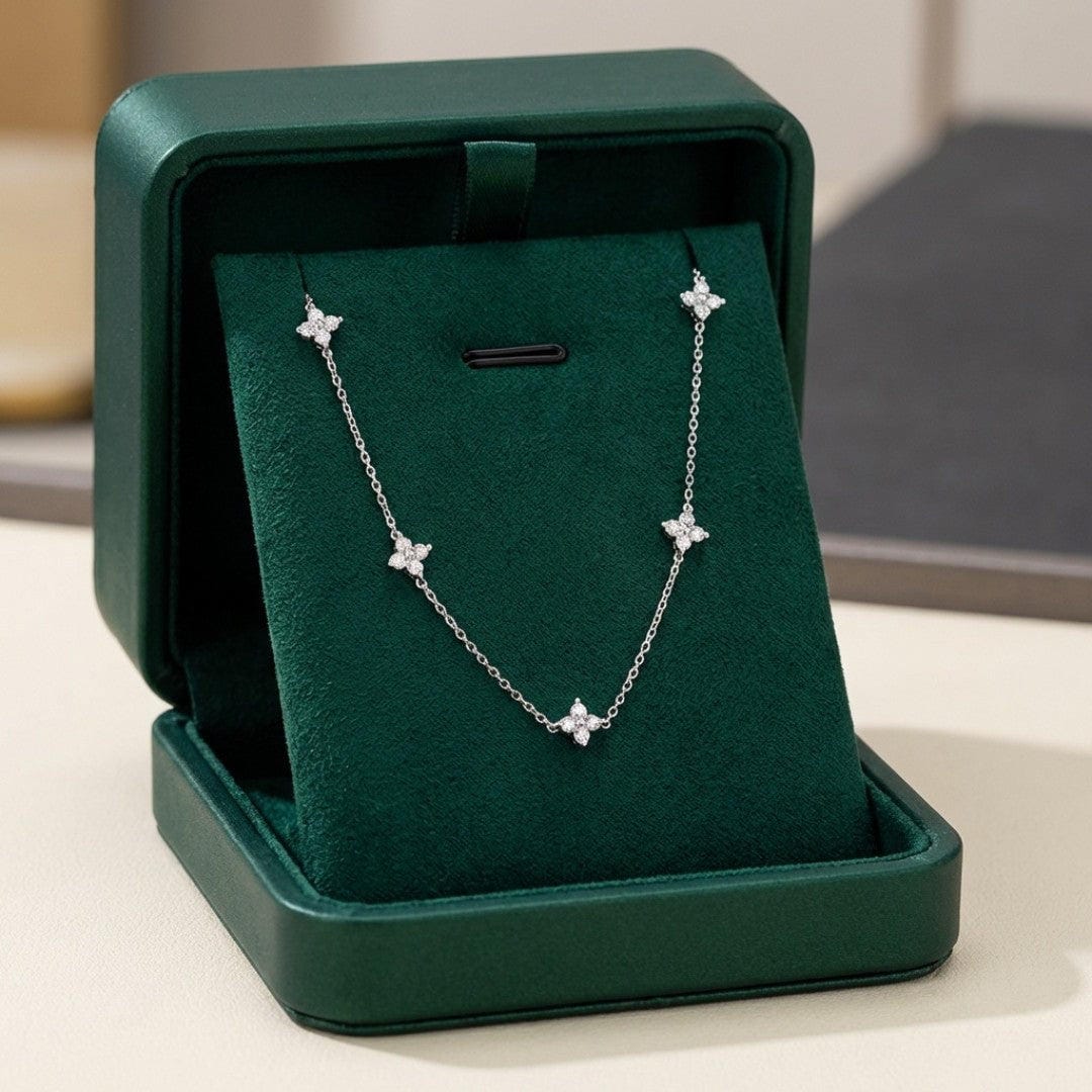 Gorgeous floral necklace with embedded cubic zirconia
