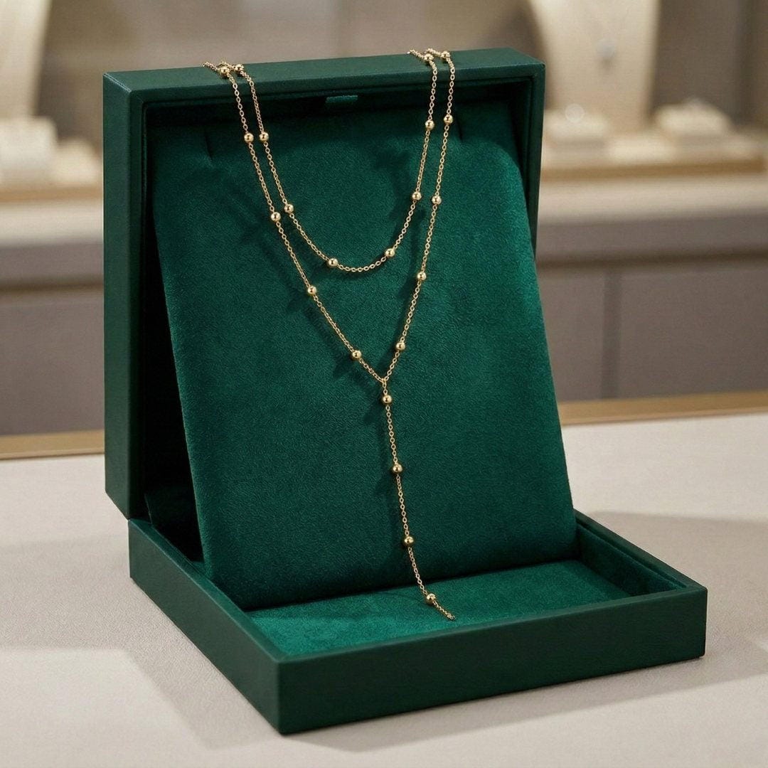 Gold-Tone Double-Strand Long Tassel Pearl Necklace
