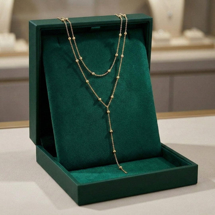 Gold-Tone Double-Strand Long Tassel Pearl Necklace