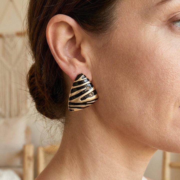 Triangular zebra stud earrings