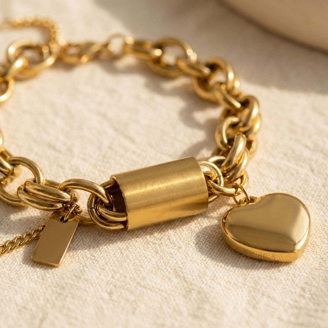Gold-Tone Heart Link Bracelet