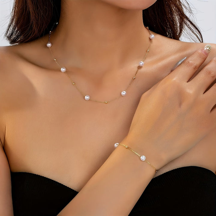 Delicate Pearl Necklace Jewelry Set