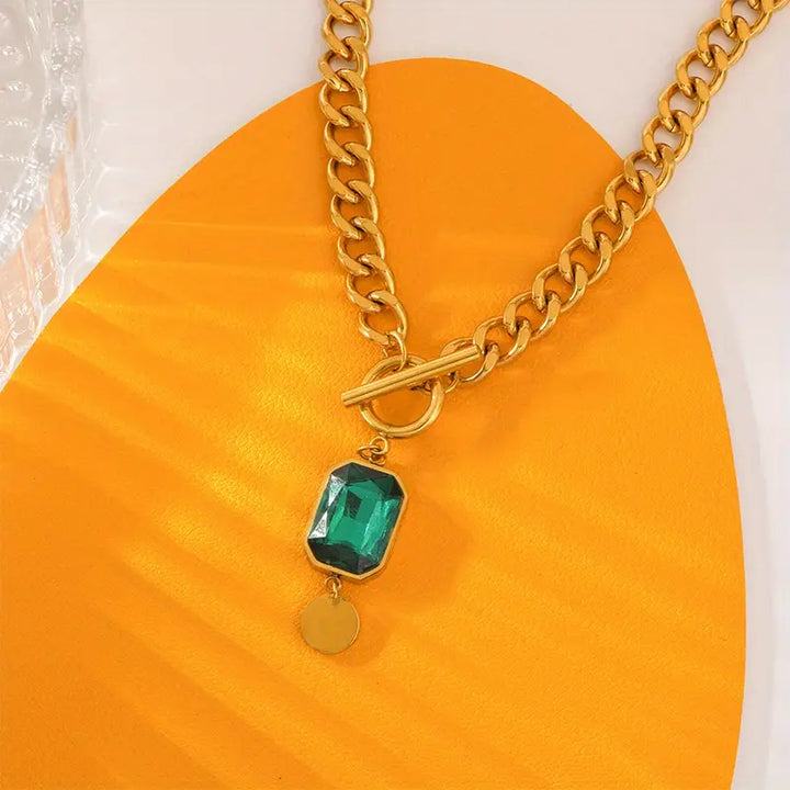 Massive Chain Emerald Gold Pendant Necklace
