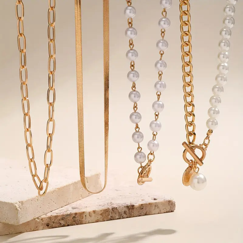 Modern multi-layer pearl necklace set