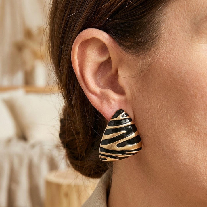 Triangular zebra stud earrings