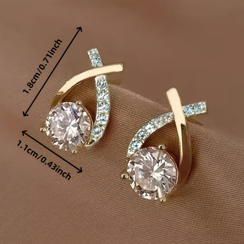 Gold Cross Stud Earrings with Cubic Zirconia - Haller