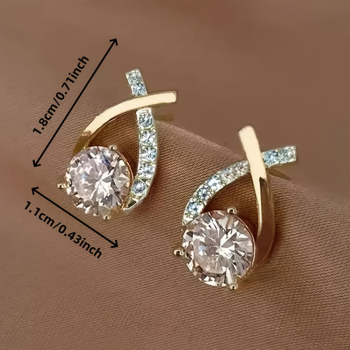 Gold Cross Stud Earrings with Cubic Zirconia - Haller