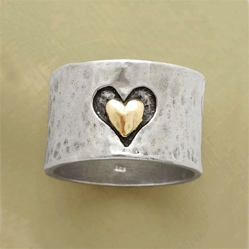 Retro Bicolor Silver Heart Ring