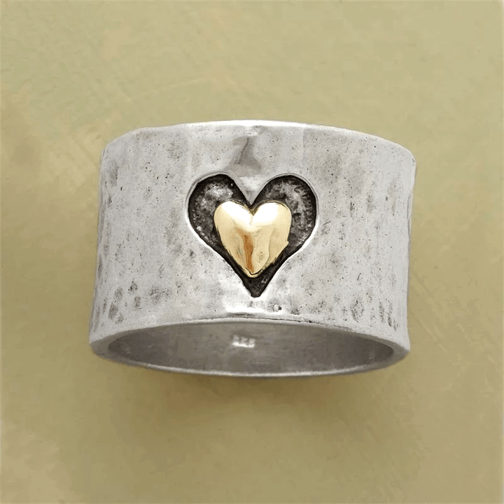 Retro Bicolor Silver Heart Ring