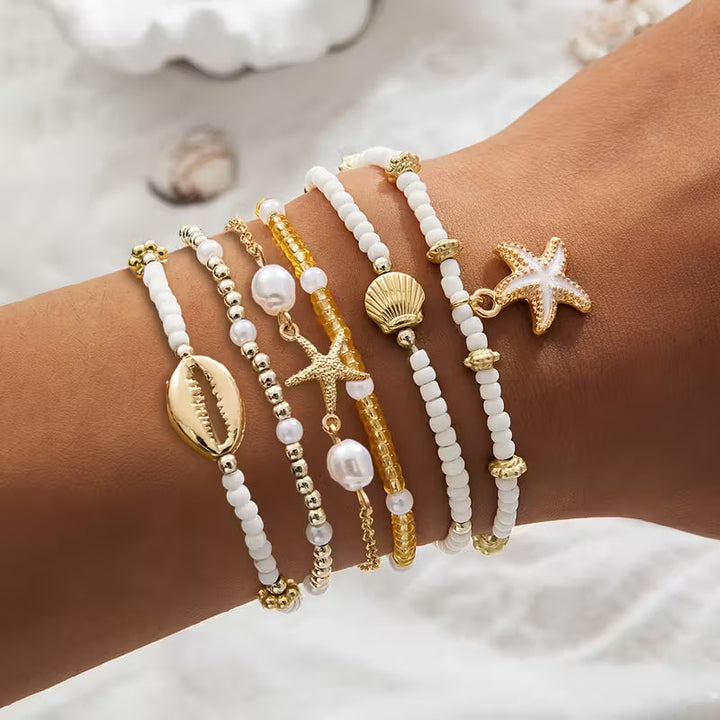 Küsten Gold & Pearl Bracelet Set of 6