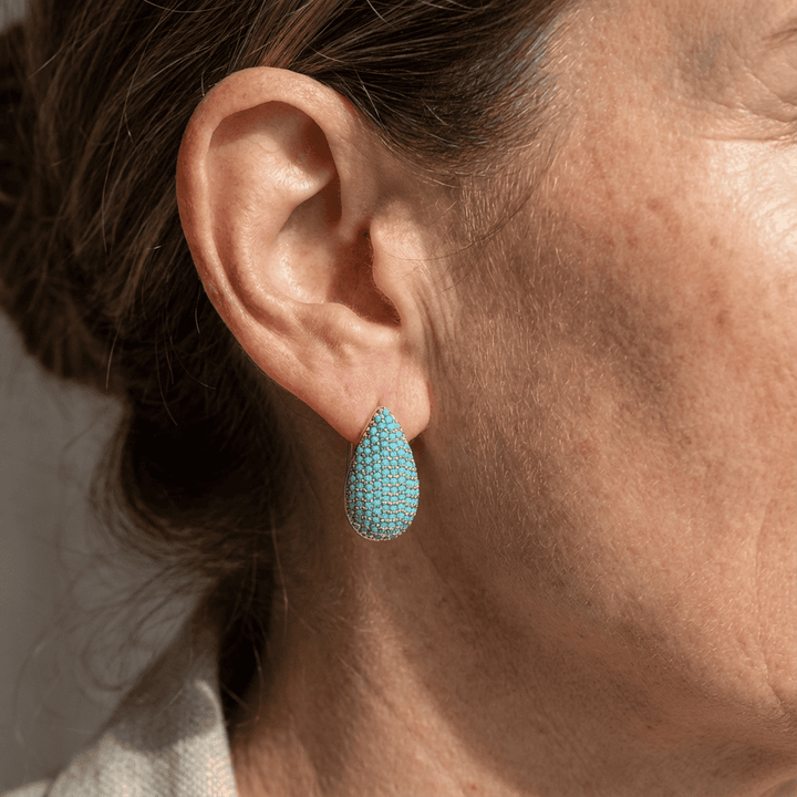 Turquoise Pavé Drop Hoop Earrings