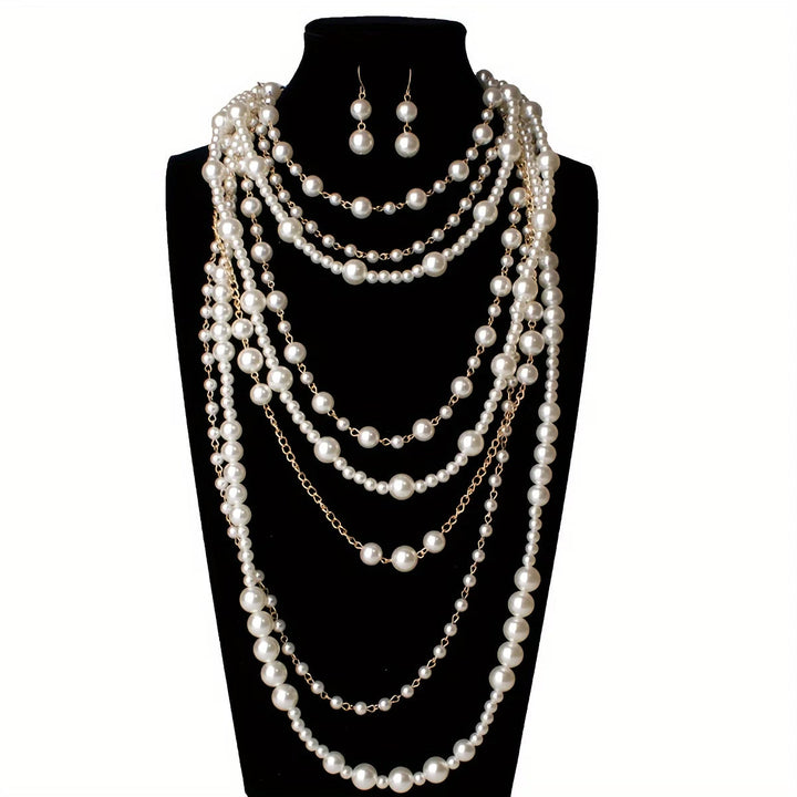 Boho layered pearl statement set