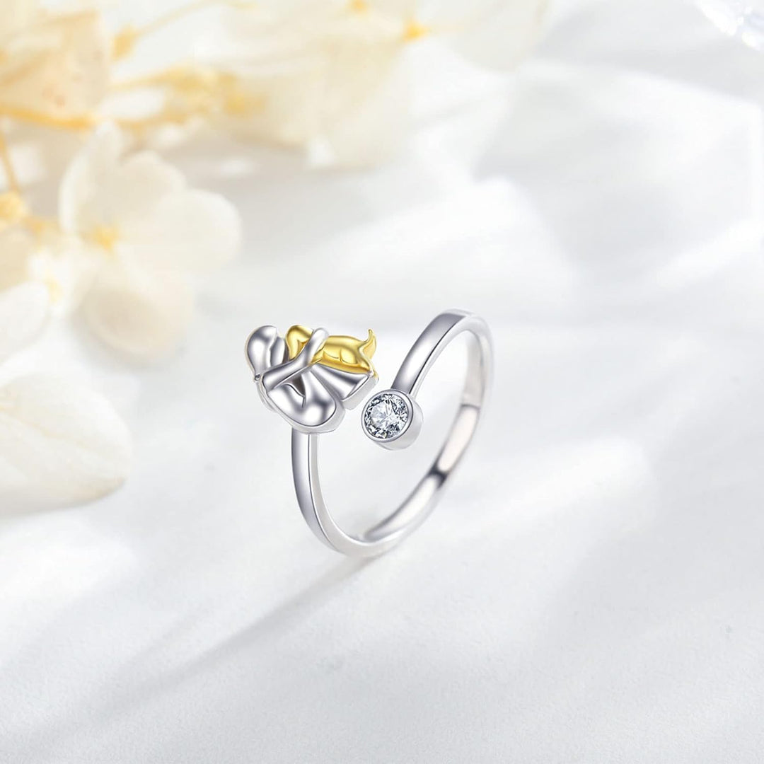 925 Sterling Silver Dog Ring with Cubic Zirconia - Adjustable & Handmade