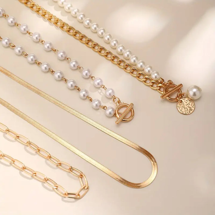 Modern multi-layer pearl necklace set