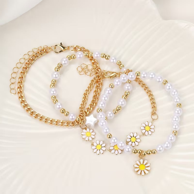 Daisy Pearl Stackable Bracelet Set of 4