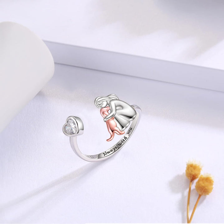 Adjustable Dog Ring in 925 Sterling Silver - “Forever in My Heart” with Cubic Zirconia