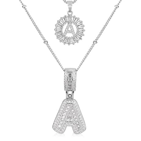 Pavé Initial Letter Necklace Set | White Gold