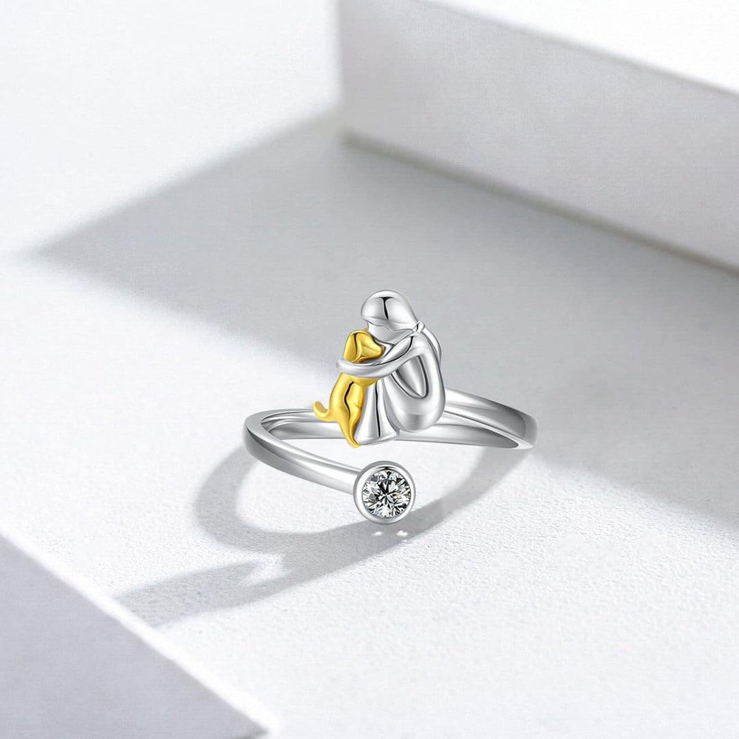 925 Sterling Silver Dog Ring with Cubic Zirconia - Adjustable & Handmade