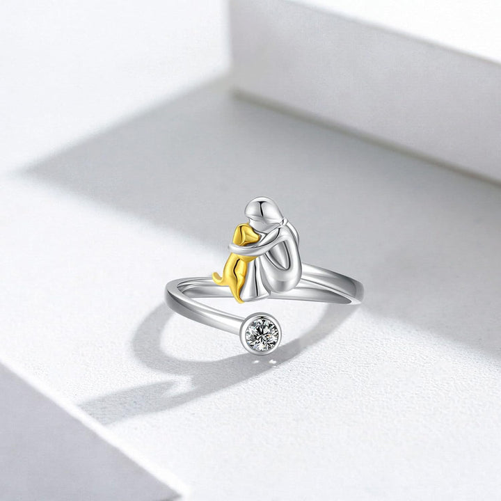 925 Sterling Silver Dog Ring with Cubic Zirconia - Adjustable & Handmade