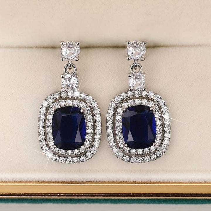 Oval Sapphire Earrings with Zirconia Pavé